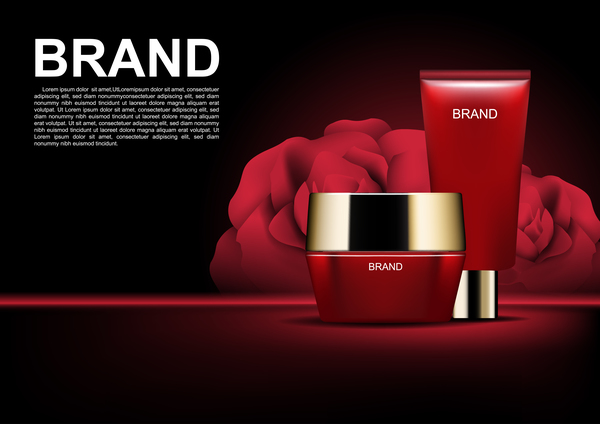 赤いバラ広告テンプレートベクトル02で設定された赤い化粧品  