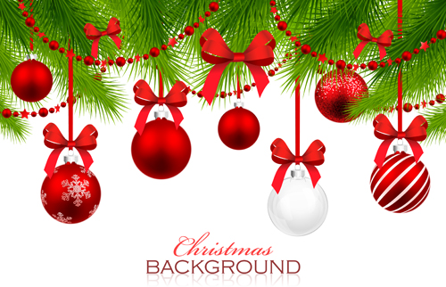 Red with white christmas decorations background vector 01  