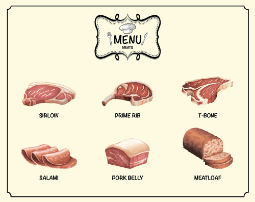 Restaurant meats menu vector material 02  