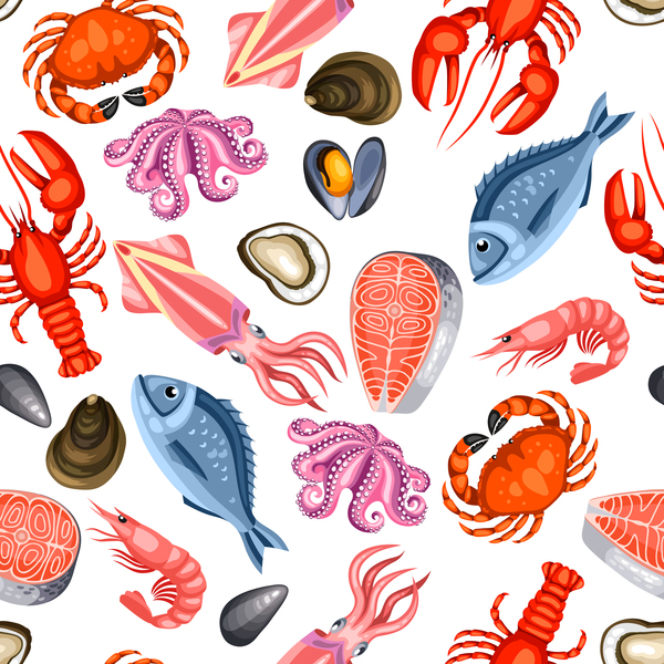 Seafood seamless pattern vector  