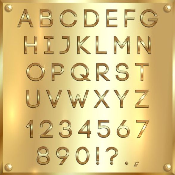 Glänzende goldene Schrift Alphabet mit Nummer Vector 04  
