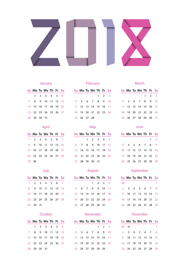 シンプルなカレンダー2018ベクター素材02  