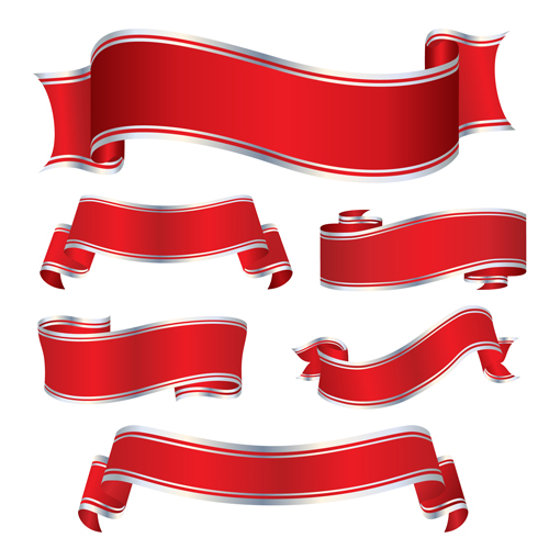 Simply red ribbon vector banners set 10  