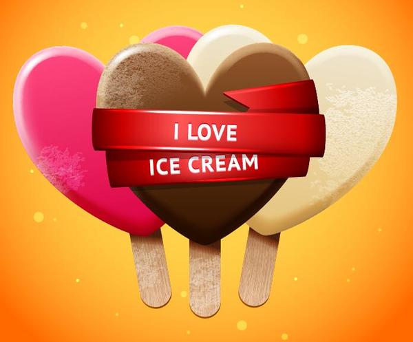 Sweet ice cream and red ribbon vector  