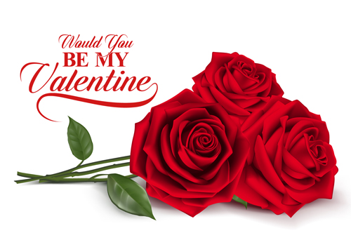 Valentine day red rose card vector 01  