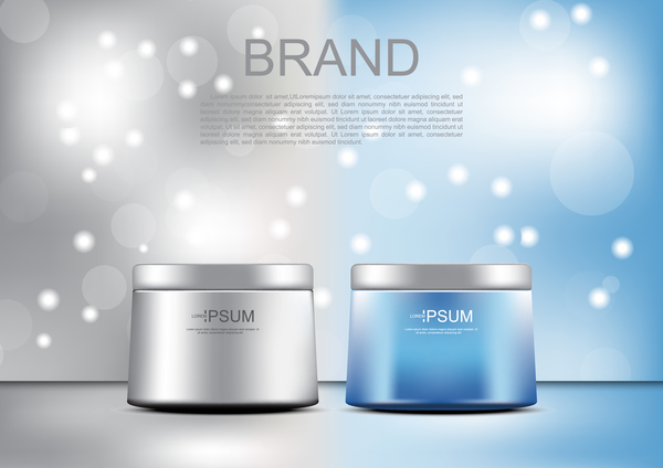 Vector cosmetic ads lifting and firming cream with template on gray and blue background  