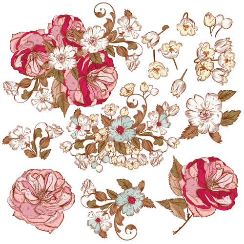 Vector hand drawn flowers set 02  