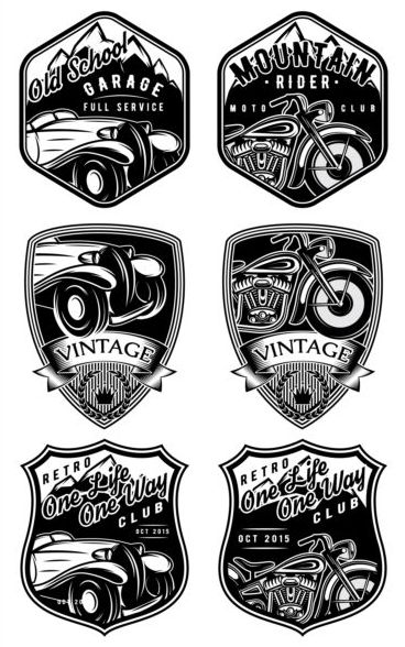 Vintage motorcycle with car labels vector  
