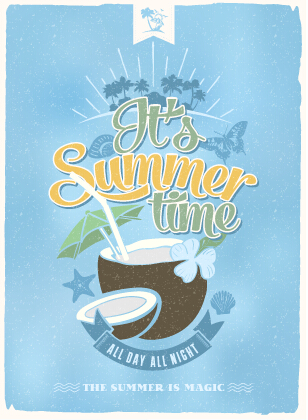 Vintage poster happy summer design vector 03  