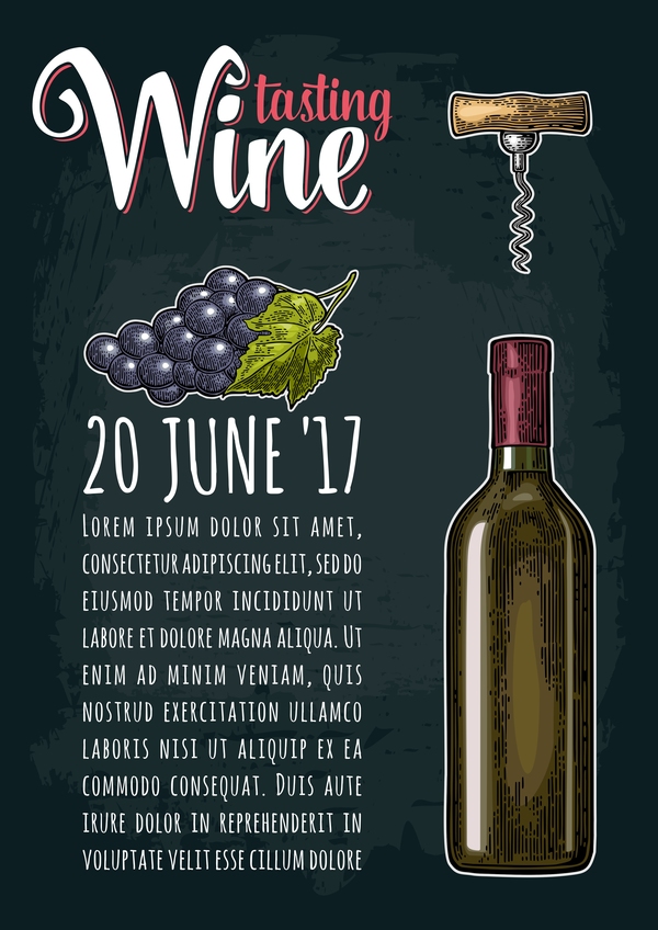 Wein Poster Vorlage mit Trauben Vektor  