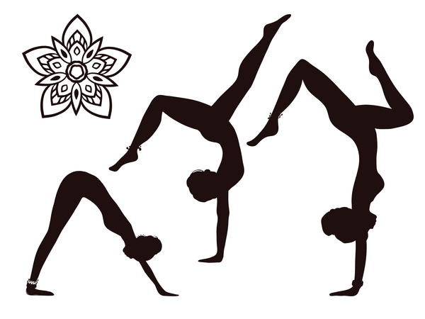 Femmes yoga pose silhouette vecteur matériel ensemble 03  
