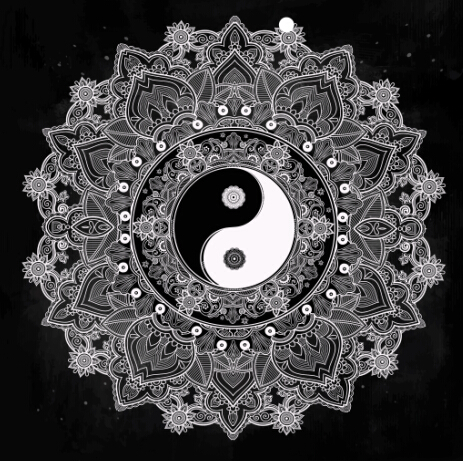 Yin and Yang with mandala patterns vector 07  