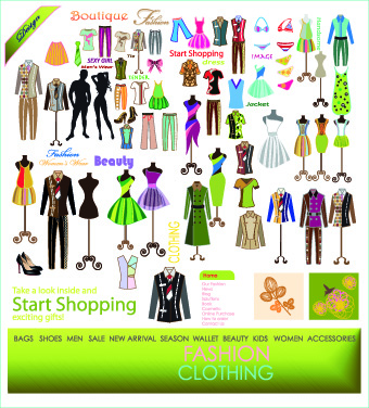 Fashion elements and clothing vector 05  