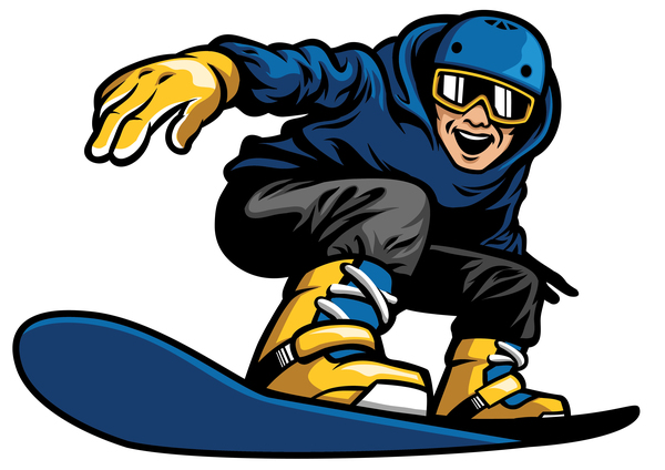 glücklicher Mann, der Snowboardvektorillustration spielt  