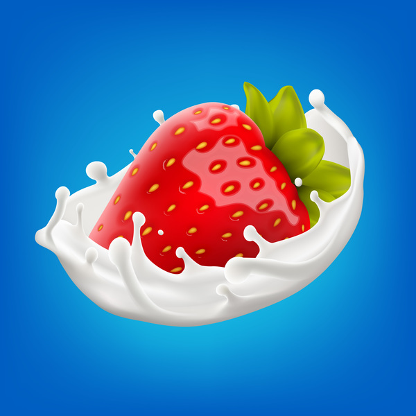 milk splash with strawberry vector illustration  