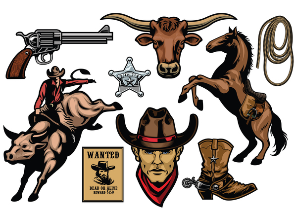 set of cowboy objects vector  
