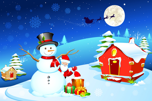 Cute Xmas Snowman design elements vector set 01  