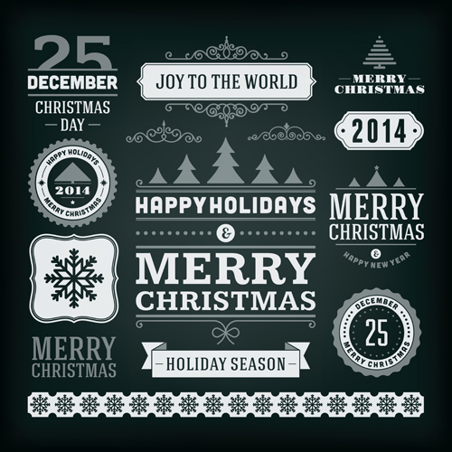 2014 Christmas labels and borders with ribbon vector 03  