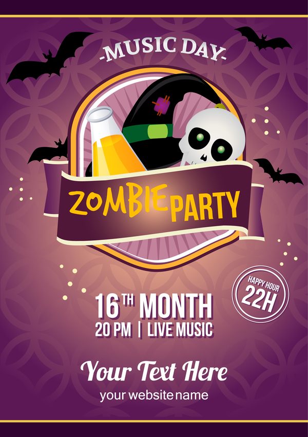 2017 halloween zombie party affiche vecteur modèle  