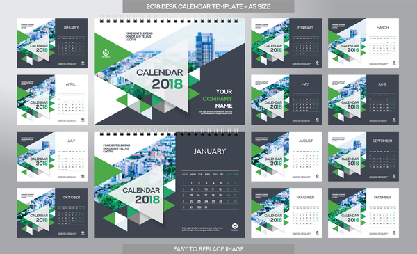 018 desk calendar template set vector 02  