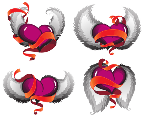 3D heart with red ribbon design vector  