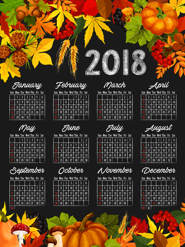 秋のスタイル2018カレンダーテンプレートベクトル11  