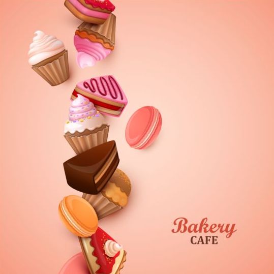 Bakery cake with pink background vector 02  