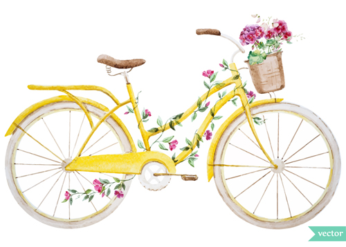 Bike with flower background vector 02  