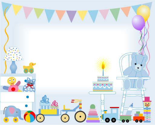 Birthday cake and toys baby card vector  