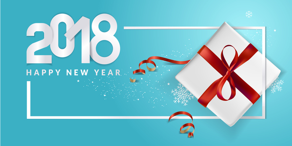Blauer Hintergrund des neuen Jahres 2018 mit Geschenkvektor 07  