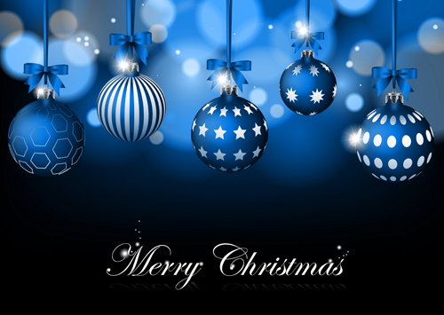 Blue christmas background with baubles vector  