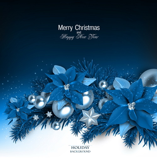 Blauer Weihnachtshintergrund mit glänzendem Schmuckvektor 02  