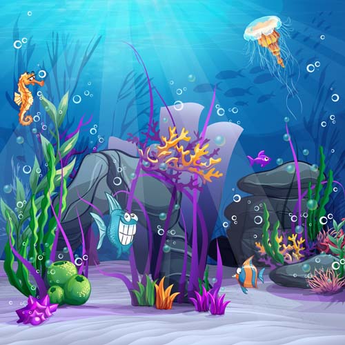 Cartoon underwater world beautiful vector 06  