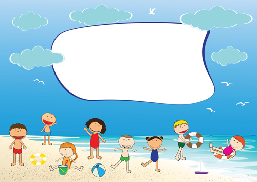 Children and beach summer background vector 03  