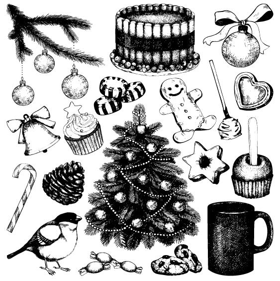 Christmas baubles decor hand drawing vector 02  