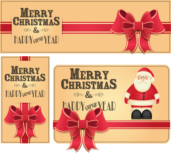 Christmas card with xmas banner and red bow vector  