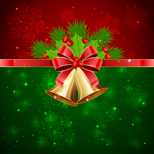 Christmas holly berry with bells vector background 02  