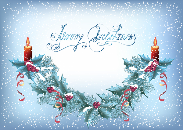 Christmas snow background with candle vector  