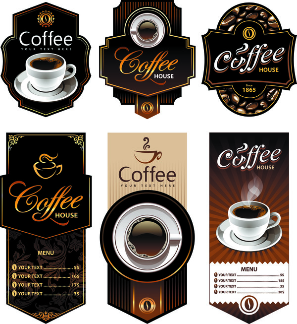 Étiquettes de café avec le matériel de vecteur de bannière de menu  
