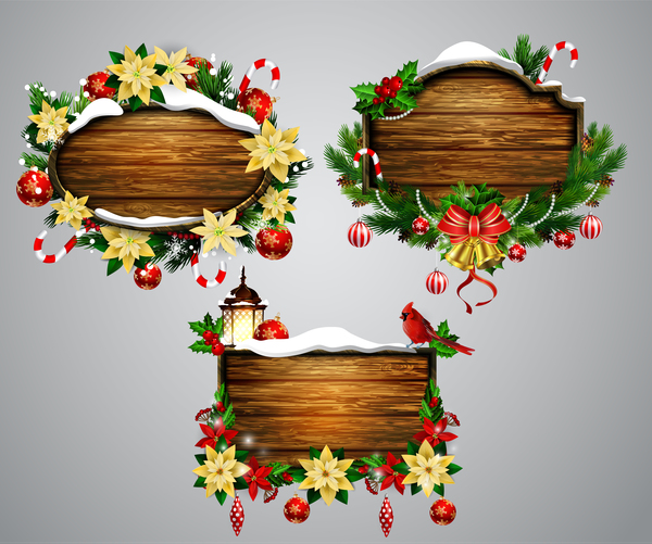 Creative christmas wooden frame vector set 01  