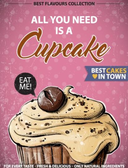 Cupcake vintage poster design vettori 24  