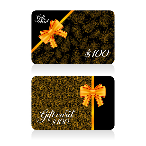 Dark gift card with golden bow vector tamplate 01  