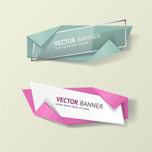 Glass with origami business banners vector 02  