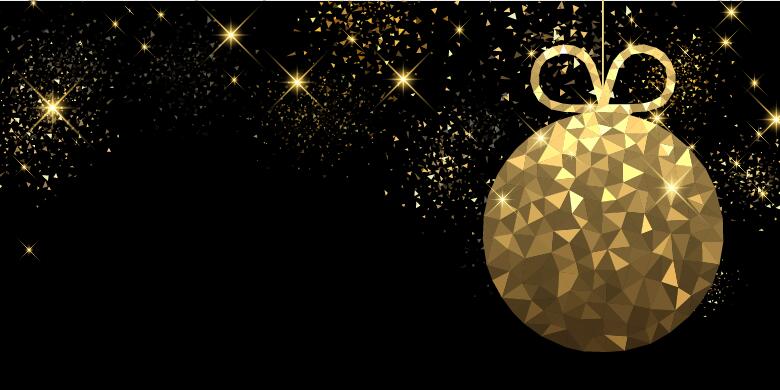 Golden christmas ball with black background vector 02  