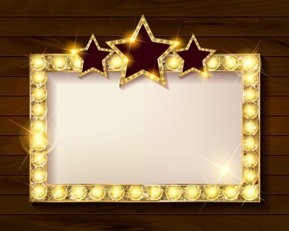 Golden diamond frame with wooden background vector  