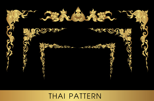 Golden thai ornaments art vector material 11  