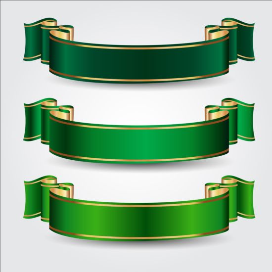 Green ribbons vectors set  