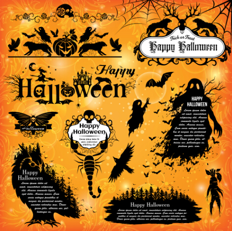 Halloween text frame with design elements vector 01  