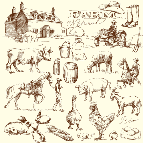 Hand drawn agriculture with farm vectors 04  