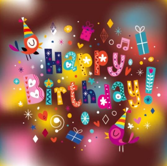 Happy Birthday elements with blurred background vector 04  